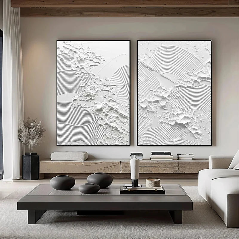 White Plaster Art Minimalist Textured Painting Set of 2 #WM033