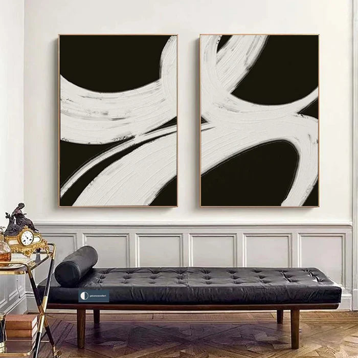 Black White Textured Minimalist Wall Art Set of 2 #BW008