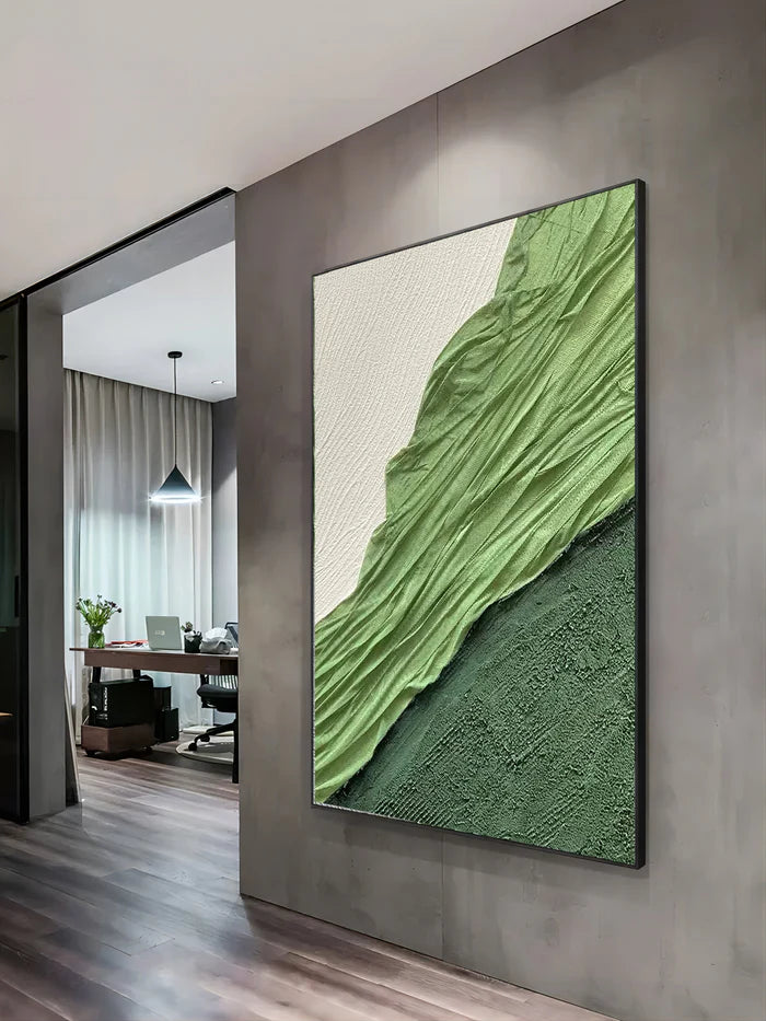 White & Green Plaster Art Minimalist Textured Painting #WM044