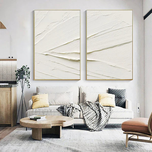 White Plaster Art Minimalist Textured Painting Set of 2 #WM038