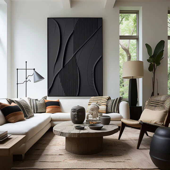 Black Plaster Art Minimalist Textured Painting #BM025