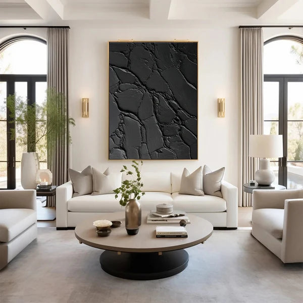 Black Plaster Art Minimalist Textured Painting #BM029